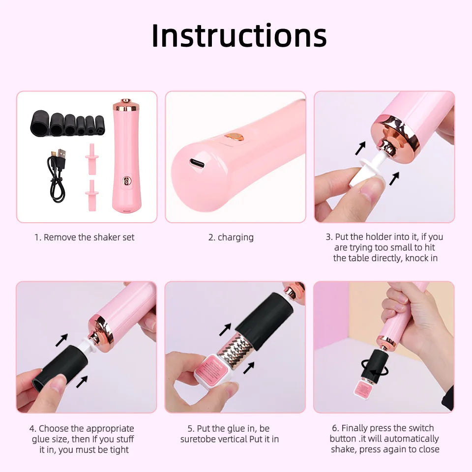 Portable Eyelash Glue Shaker Usb Charge Electric Wake-Up Device for Nail Polish Tattoo Ink Pigment Liquid Shaking Lash Glue Tool